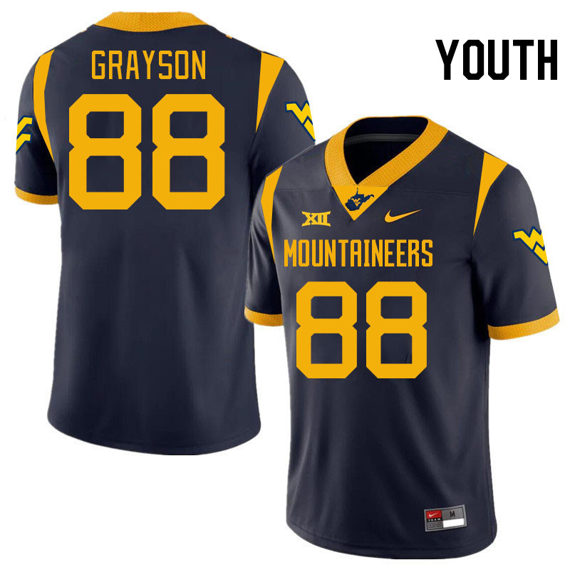 Youth #88 Donovan Grayson West Virginia Mountaineers College 2024 New Uniforms Football Jerseys Stit